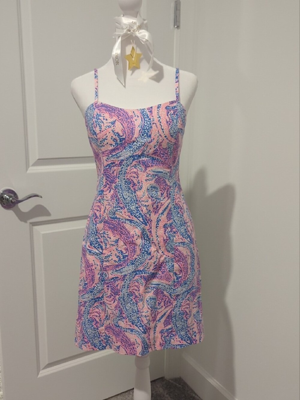 Pink & Blue Paisley Spaghetti Strap Mini Dress - Picture 1 of 9